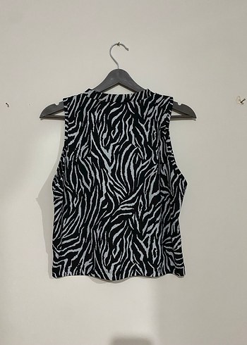 Zebra Desenli Siyah Gri Crop Top - Görsel 3