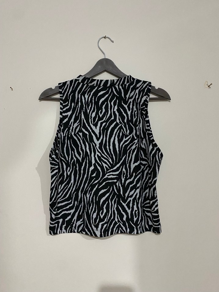 Zebra Desenli Siyah Gri Crop Top - Görsel 3