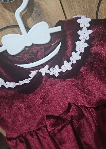 Uzun Kollu Bordo Kız Bebek Elbise Kına Yılbaşı kadife bordo - Görsel 2