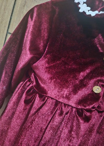 Uzun Kollu Bordo Kız Bebek Elbise Kına Yılbaşı kadife bordo - Görsel 5