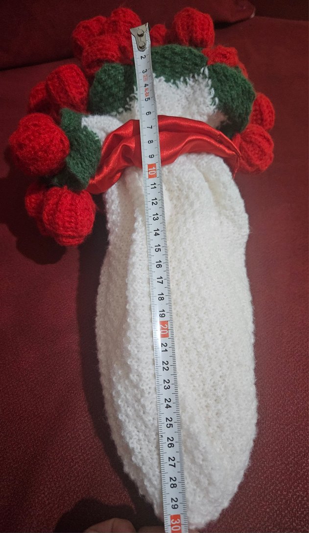 Nakışlı Beyaz örgü Buketi gül battaniye buketi - Görsel 3