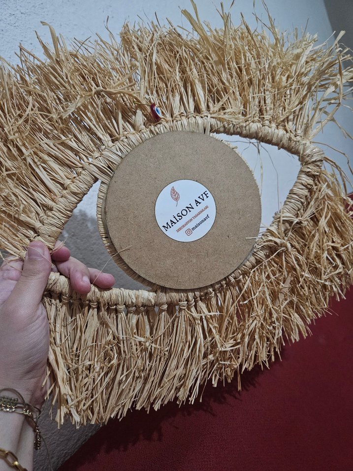 Hasırdan Nazar Boncuğu Desenli Bohem Duvar Süsü - Görsel 2