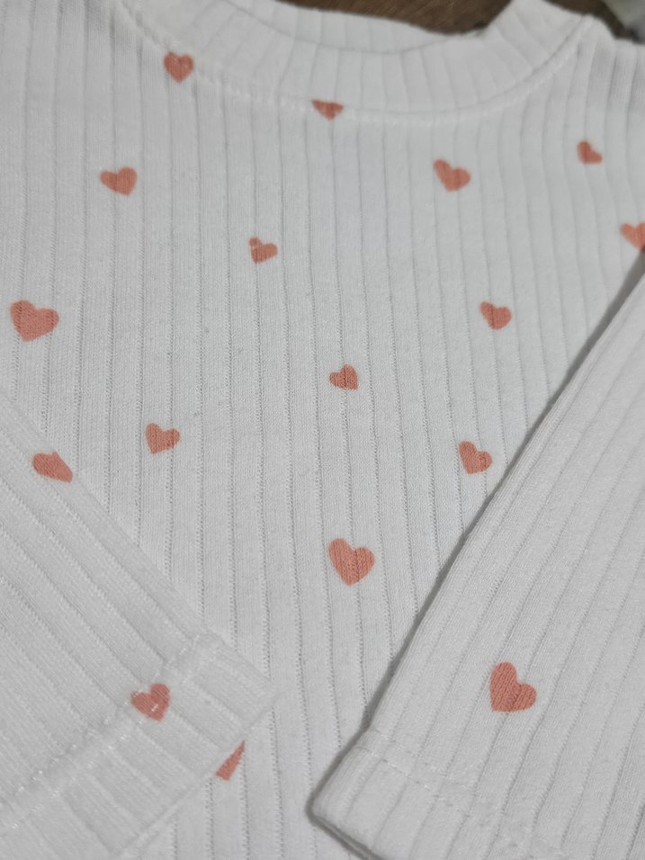 Kız Çocuk Beyaz Uzun Kollu Kalp Desenli Bluz zıbın - Görsel 2