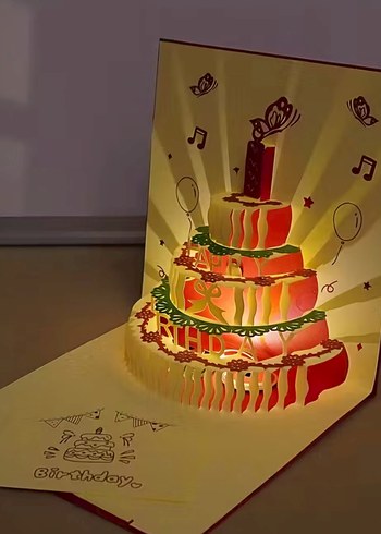 Altın pasta  Renkli Doğum Günü Kartı - Görsel 2