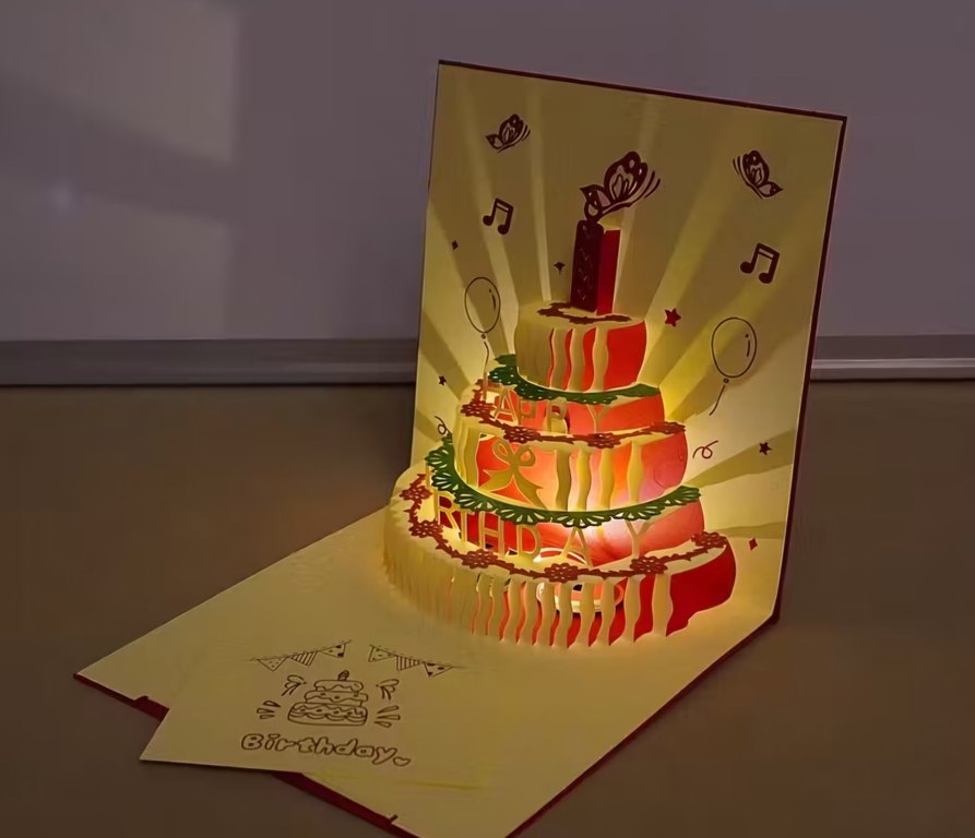 Altın pasta  Renkli Doğum Günü Kartı - Görsel 2