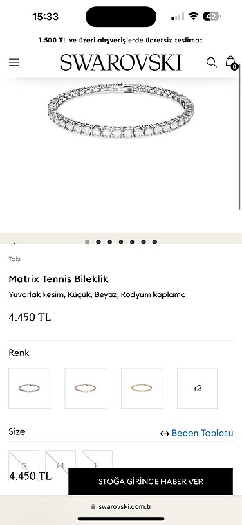 Beden gri Renk Swarovski tenis bileklik su yolu tennis bracelet
