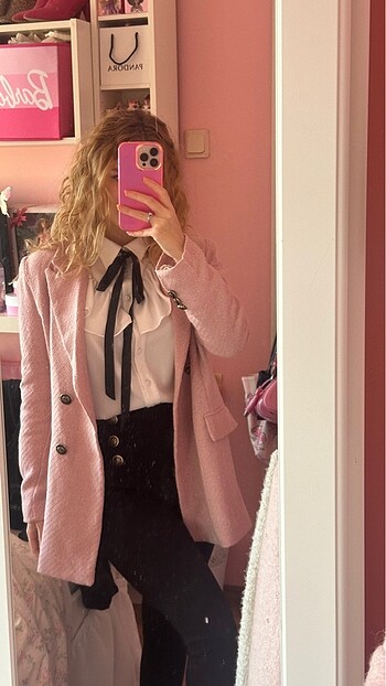 Pembe tüvit blazer ceket