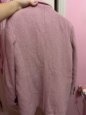 Pembe tüvit blazer ceket - Görsel 5