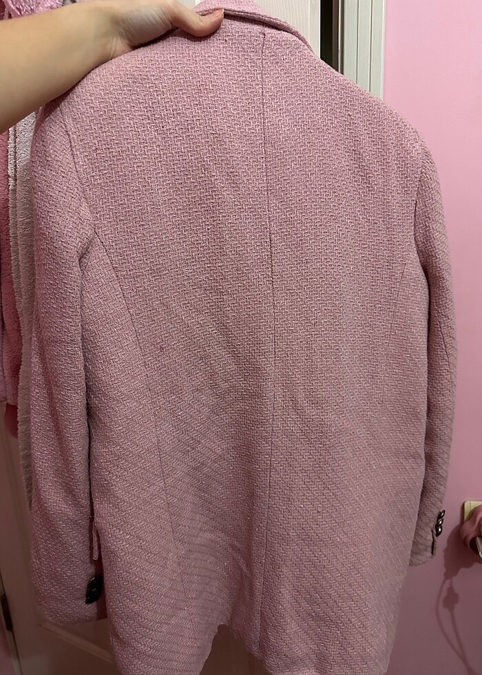Pembe tüvit blazer ceket - Görsel 5