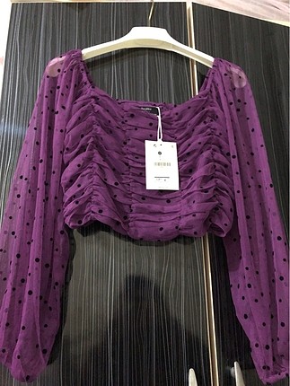 Bershka puantiyeli mor bluz