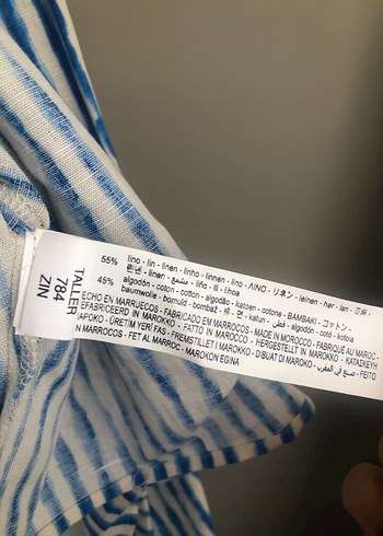 xs Beden mavi Renk Zara Mavi Çizgili Keten Gömlek