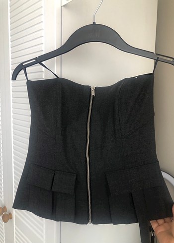 Zara Gri Straplez Midi Büstiyer Fermuarlı