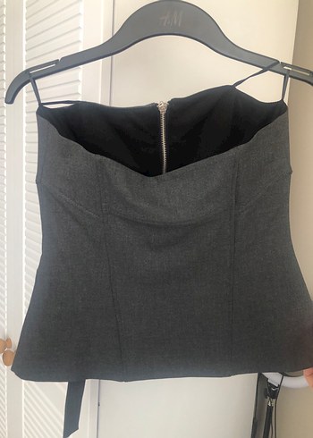 Zara Zara Gri Straplez Midi Büstiyer Fermuarlı