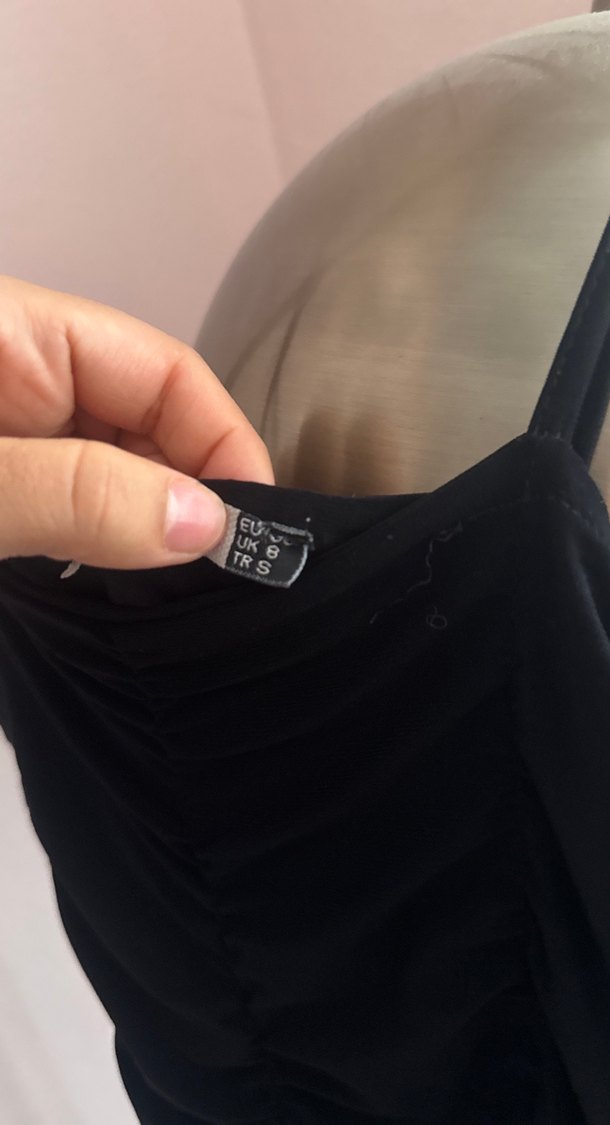 Siyah Pilili Uzun V Yaka Strappy Elbise - Görsel 2