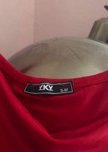 Drapeli Kırmızı Uzun Kollu elbise - Görsel 2