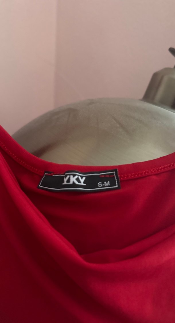 Drapeli Kırmızı Uzun Kollu elbise - Görsel 2