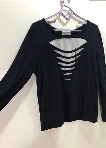 Kadın Siyah Uzun Kollu Baskılı Triko Kazak - Görsel 5