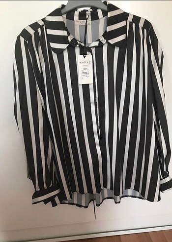 Kadın Siyah Çizgili Kısa Gömlek - Görsel 5