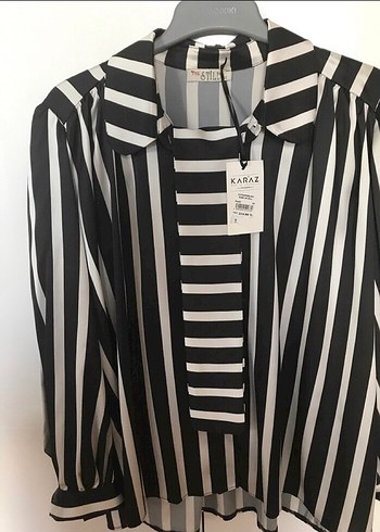 Kadın Siyah Çizgili Kısa Gömlek - Görsel 18