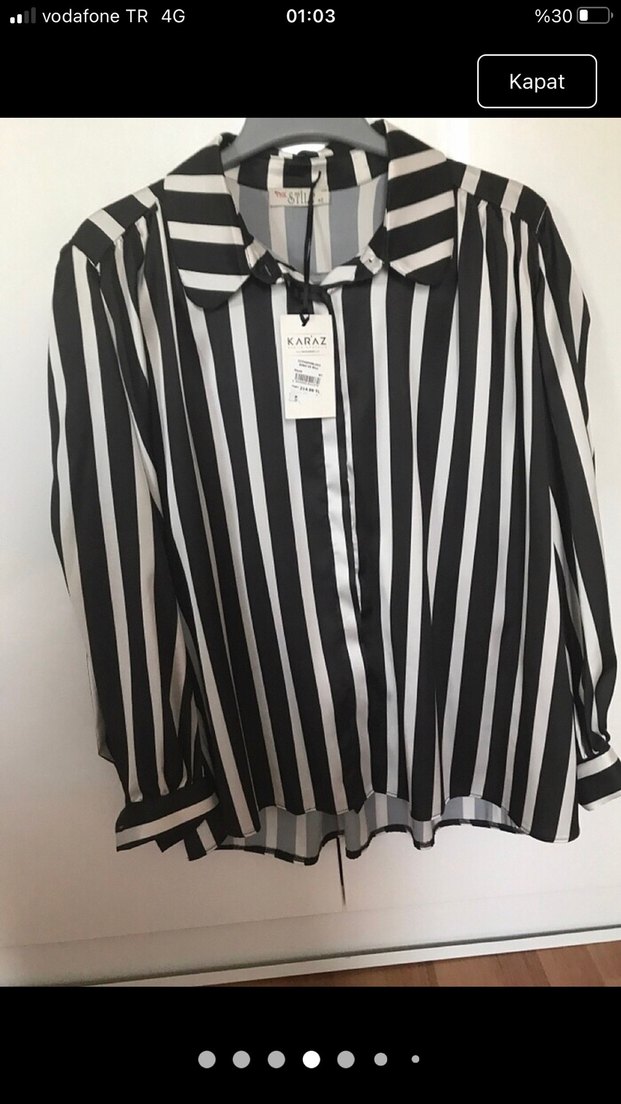 Kadın Siyah Çizgili Kısa Gömlek - Görsel 5