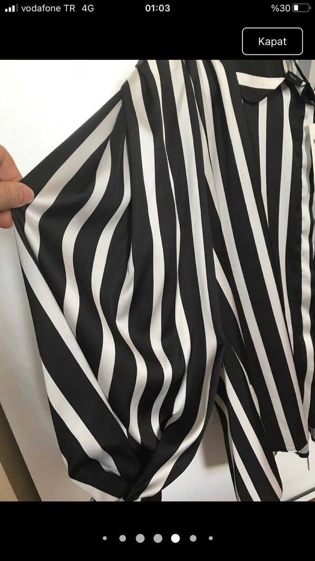 Kadın Siyah Çizgili Kısa Gömlek - Görsel 3