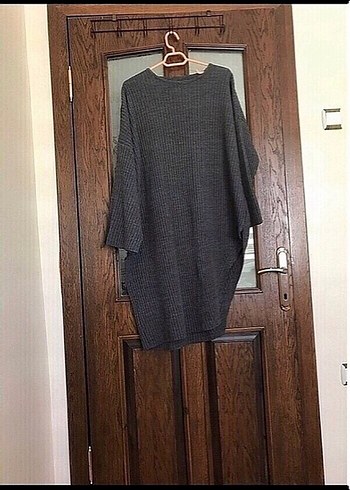 Gri Örgü Salaş Midi Kadın Kazak - Görsel 5