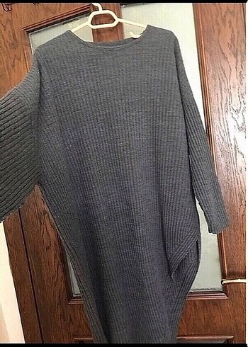 Gri Örgü Salaş Midi Kadın Kazak - Görsel 4