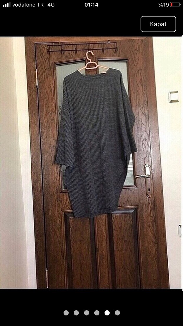 Gri Örgü Salaş Midi Kadın Kazak - Görsel 5