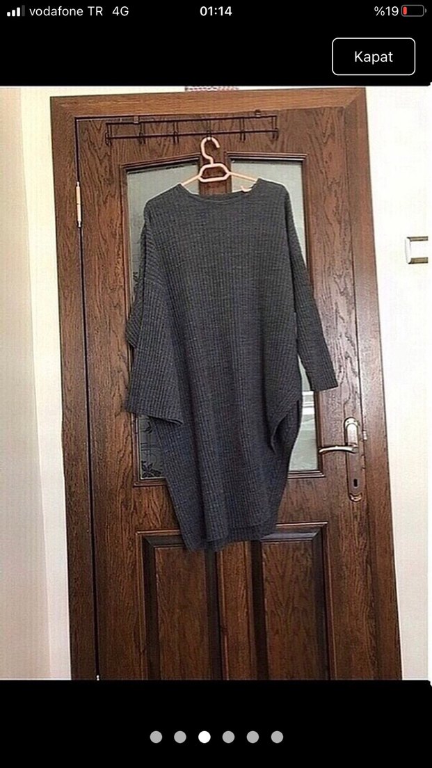 Gri Örgü Salaş Midi Kadın Kazak - Görsel 3