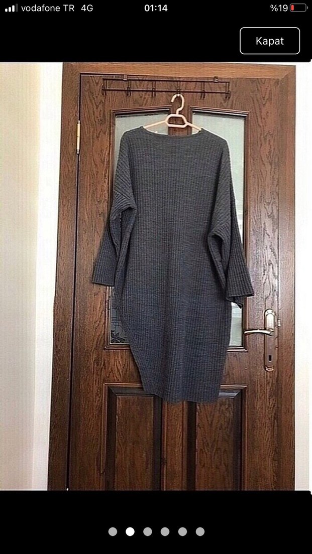 Gri Örgü Salaş Midi Kadın Kazak - Görsel 2