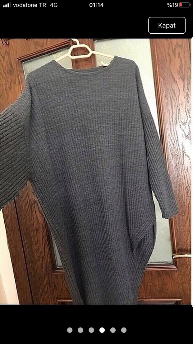 Gri Örgü Salaş Midi Kadın Kazak - Görsel 4