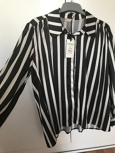 Çok şık gömlek siyah beyaz karpuz kol yeni etiketli boyun fularl - Görsel 5