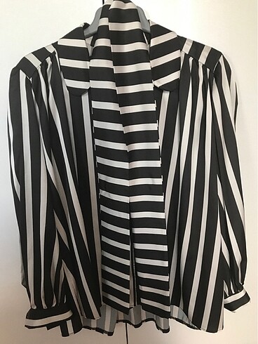 Çok şık gömlek siyah beyaz karpuz kol yeni etiketli boyun fularl - Görsel 14