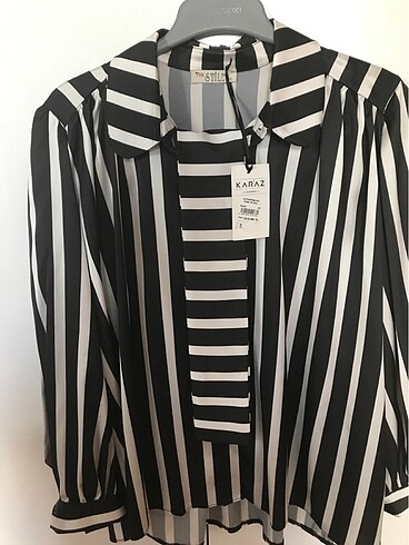 Çok şık gömlek siyah beyaz karpuz kol yeni etiketli boyun fularl - Görsel 15
