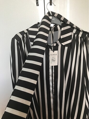 Çok şık gömlek siyah beyaz karpuz kol yeni etiketli boyun fularl - Görsel 13