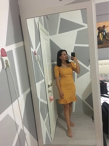 s Beden sarı Renk Sarı mini elbise