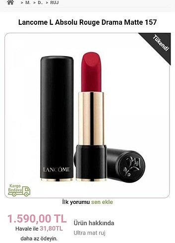  Beden Lancome L'absolu Drama Matte rengi Mini ruj 
