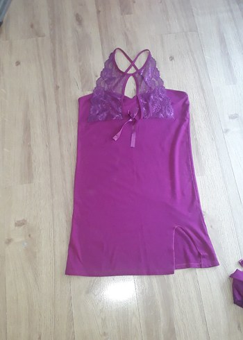 Bordo Parlak Kadın Uzun Kollu Salaş gecelik sabahlık takım - Görsel 2