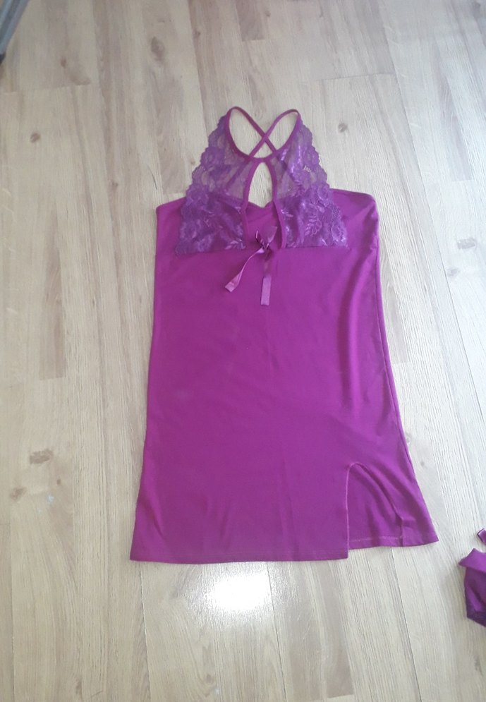 Bordo Parlak Kadın Uzun Kollu Salaş gecelik sabahlık takım - Görsel 2