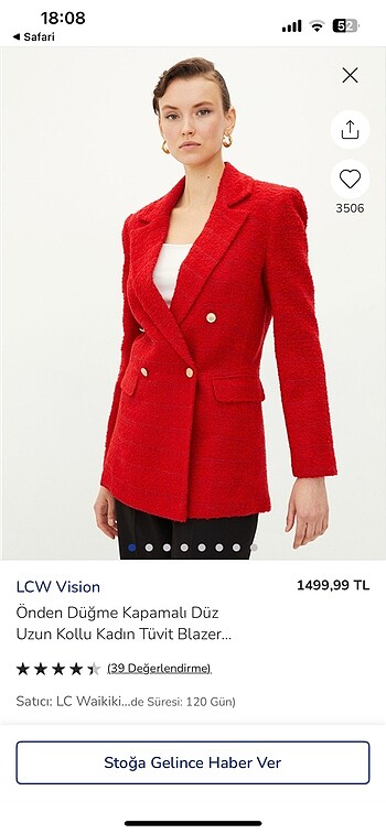 LC WAİKİKİ KIRMIZI TÜVİT CEKET