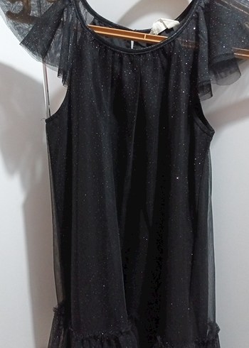 Siyah Kız Çocuk Straplez Fırfırlı Elbise - Görsel 2