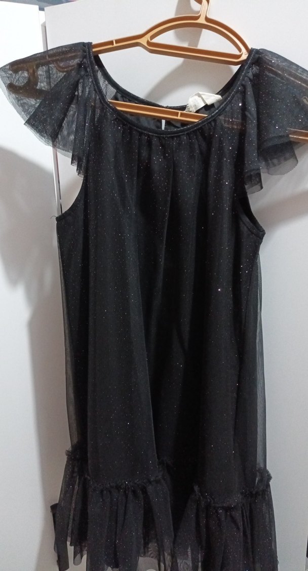 Siyah Kız Çocuk Straplez Fırfırlı Elbise - Görsel 2