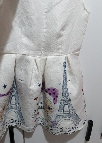 Beyaz Renkli Baskılı Kız Elbisesi - Görsel 4