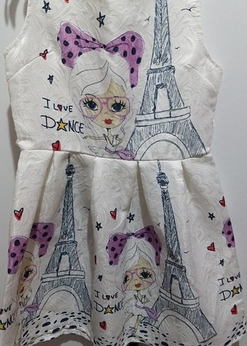 Beyaz Renkli Baskılı Kız Elbisesi - Görsel 2