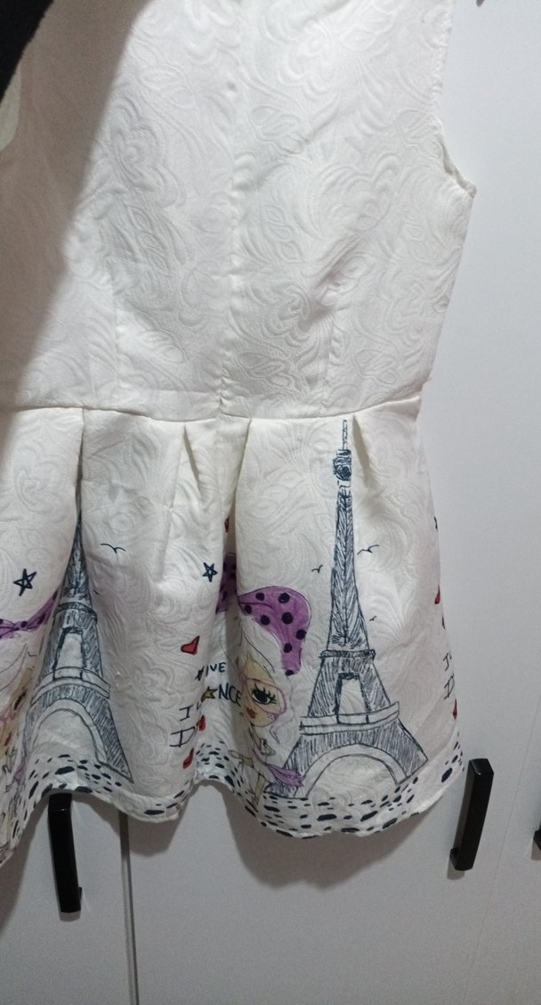 Beyaz Renkli Baskılı Kız Elbisesi - Görsel 4