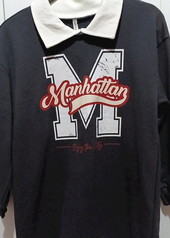 Manhattan Baskılı Gri Uzun Kollu Sweatshirt elbise - Görsel 2