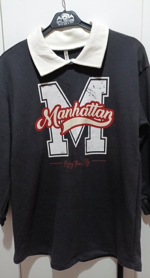 Manhattan Baskılı Gri Uzun Kollu Sweatshirt elbise - Görsel 2