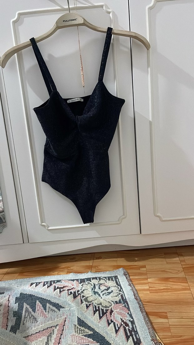 PullandBear Siyah İnce Askılı Kadın zıbın - Görsel 4