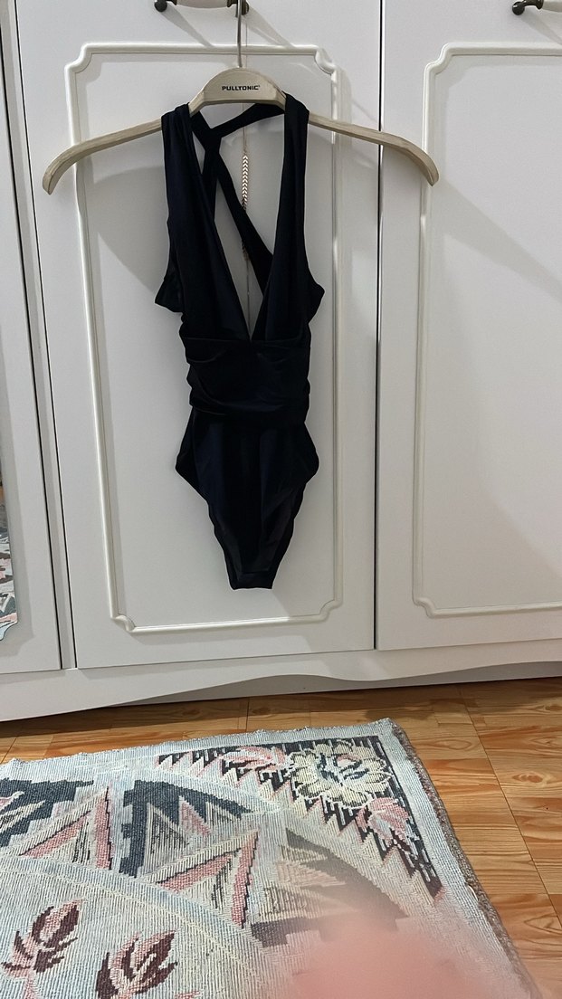 Siyah Drapeli Strappy Kadın zıbın - Görsel 4