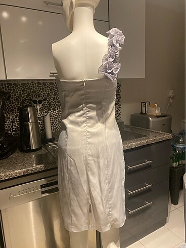 gri saten abiye elbise - Görsel 3